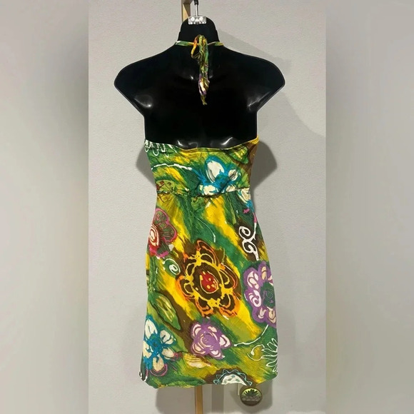 Jams World Womens Dress Extra Small Green Floral Sundance Print Halter Hawaiian - Picture 2 of 6